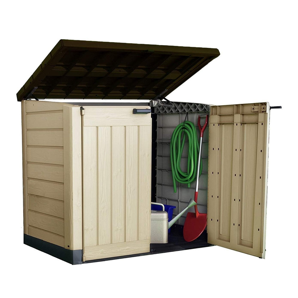 Garden Storage Box 1200L - Beige & Brown, Front & Top Access