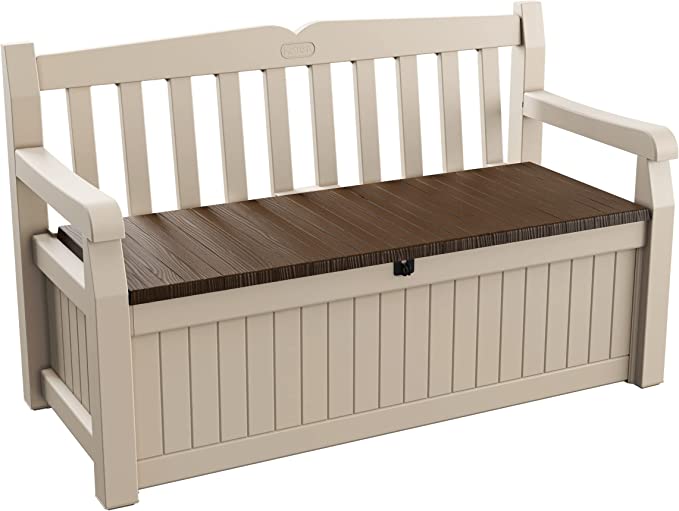 Garden Storage Bench 265L - Beige & Brown Resin