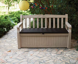 Garden Storage Bench 265L - Beige & Brown Resin