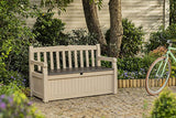 Garden Storage Bench 265L - Beige & Brown Resin