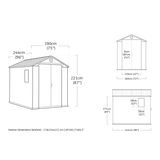 Plastic Garden Shed 6 x 8ft - Grey, Double Doors & Skylight