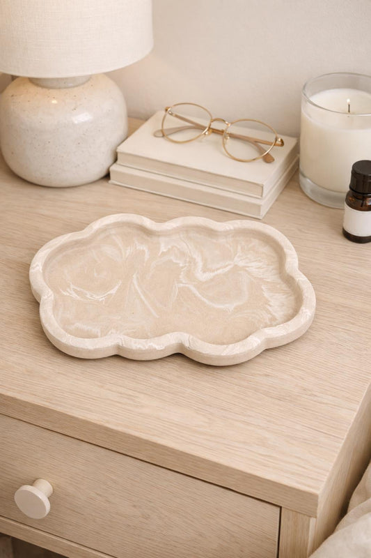 Handmade Cloud Trinket Tray – Beige Marbled Jewellery Dish