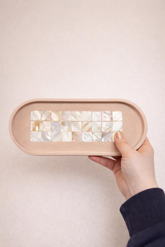 Handmade Mother of Pearl Mosaic Tray – Oval Decorative Trinket Dish Home Decor