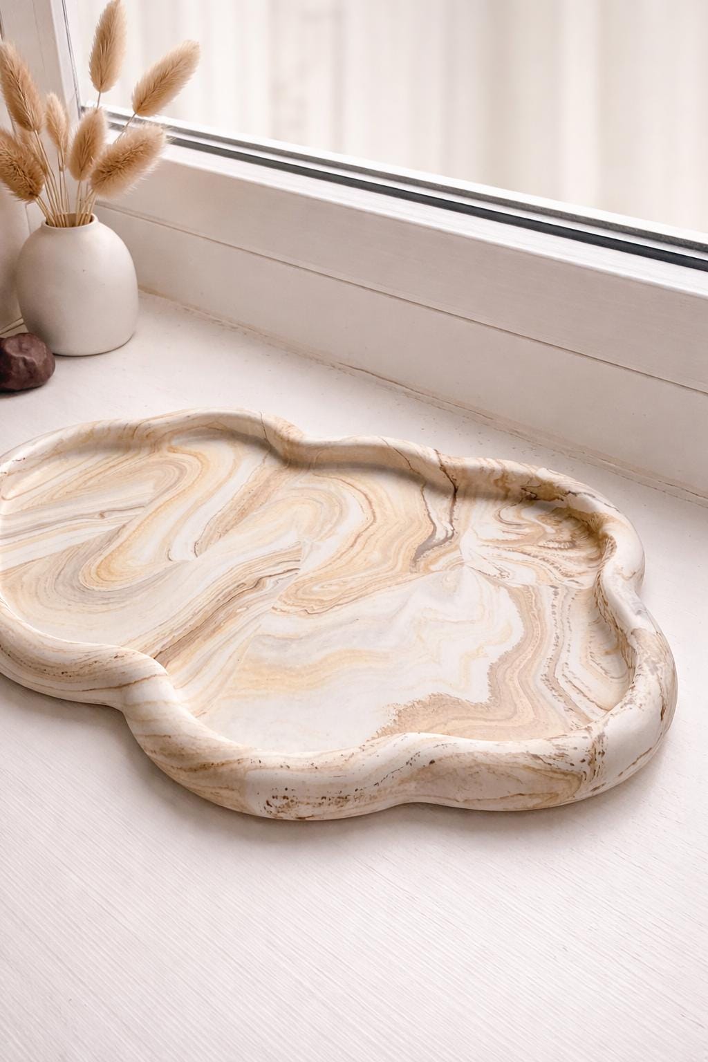 Handmade Cloud Trinket Tray – Coade Marbled Jewellery Coaster Dish - Scandi Home Decor