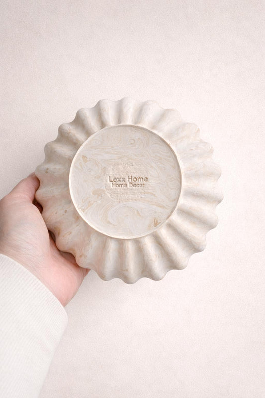 Marbled Handcrafted Jesmonite Bowl – Wavy Edge Trinket Dish - Nordic Home Gifts