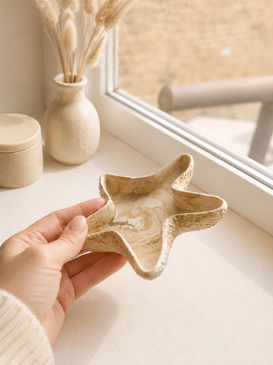 Handmade Star Shell Trinket Dish | Coastal Decor Catchall Tray | Ocean Inspired Jewellery Holder | Neutral Shell Dish | Beach House Deco