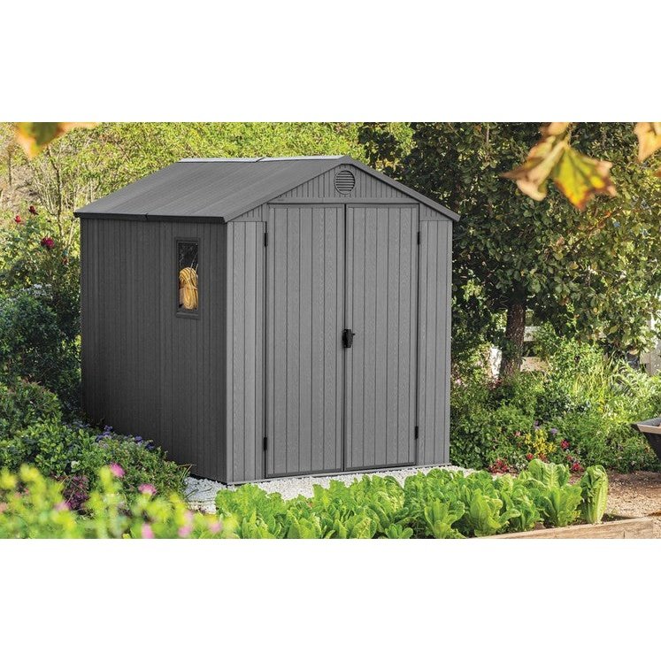 Plastic Garden Shed 6 x 8ft - Grey, Double Doors & Skylight