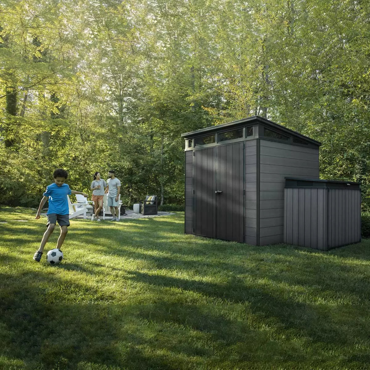 Plastic Garden Shed 7 x 7ft - Grey Resin, Double Doors