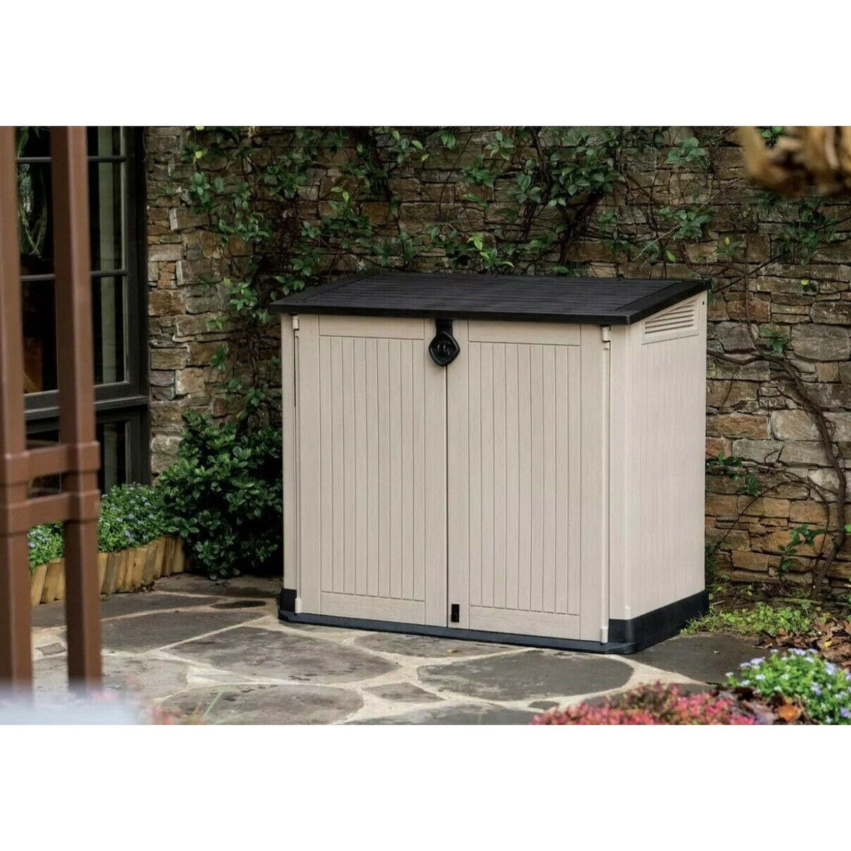 Garden Storage Box 880L - Beige & Brown, Lockable Resin