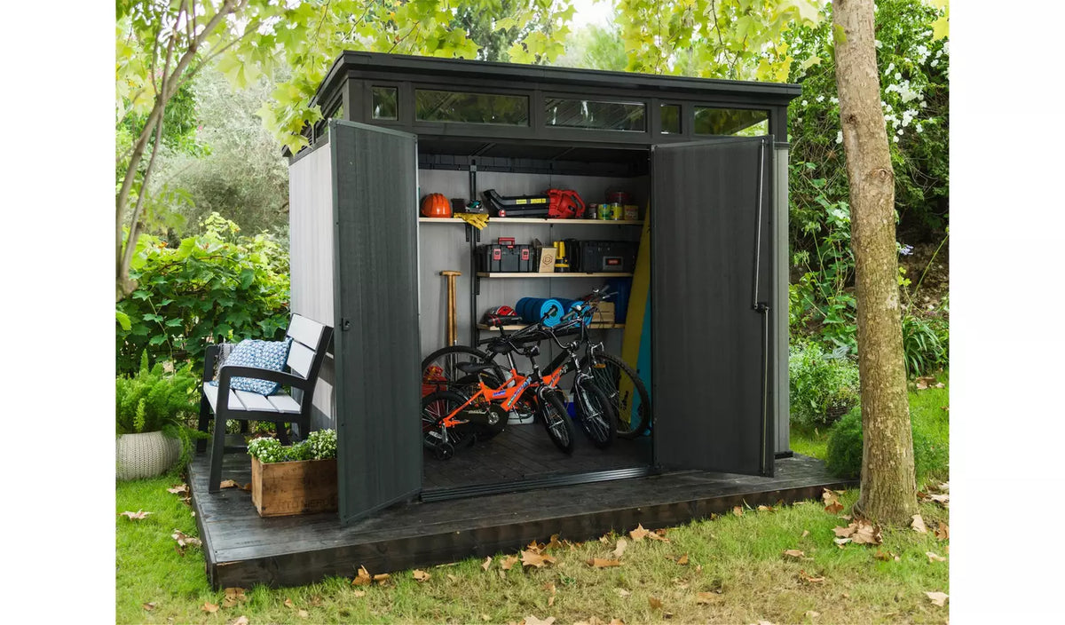 Plastic Garden Shed 9 x 7ft - Pent Roof, Double Doors
