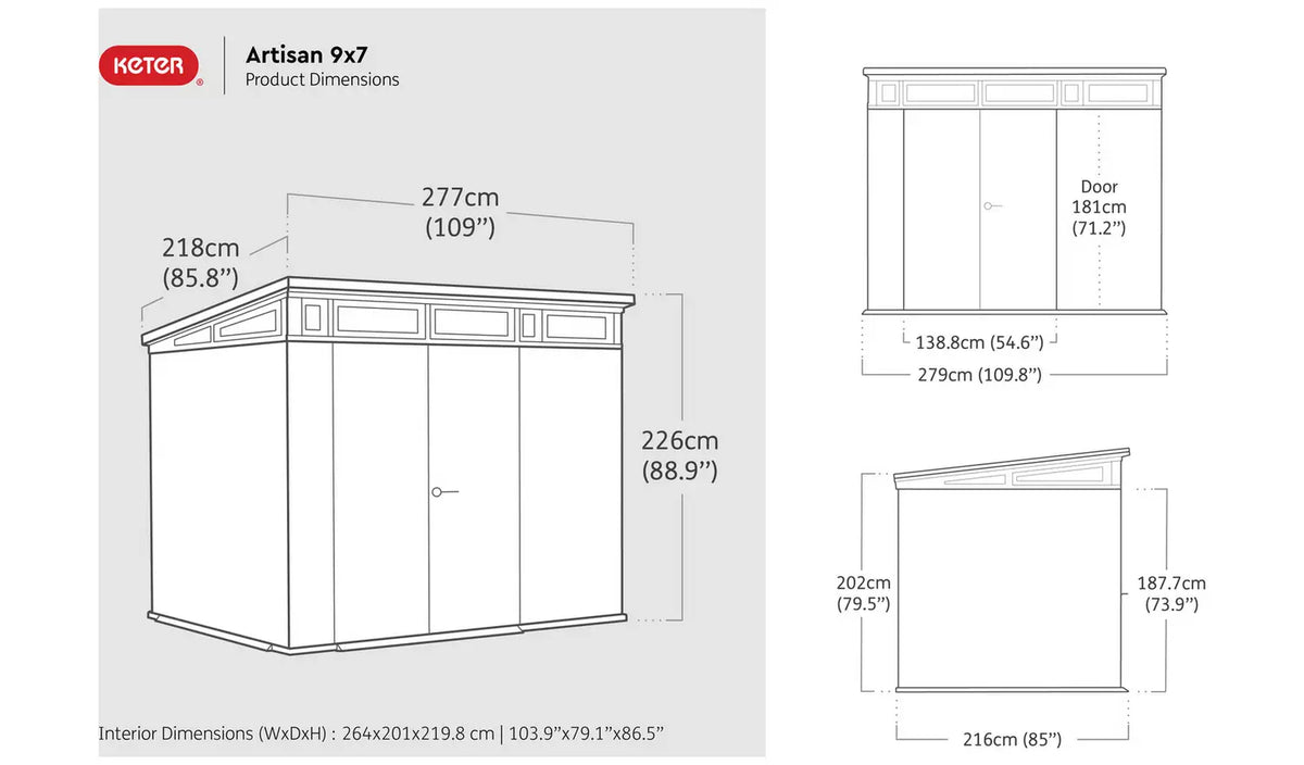 Plastic Garden Shed 9 x 7ft - Pent Roof, Double Doors