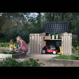 Garden Storage Box 880L - Beige & Brown, Lockable Resin