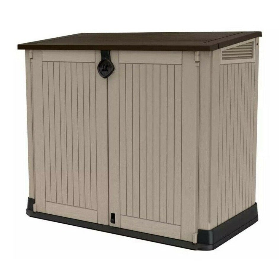 Garden Storage Box 880L - Beige & Brown, Lockable Resin