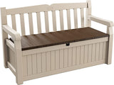 Garden Storage Bench 265L - Beige & Brown Resin