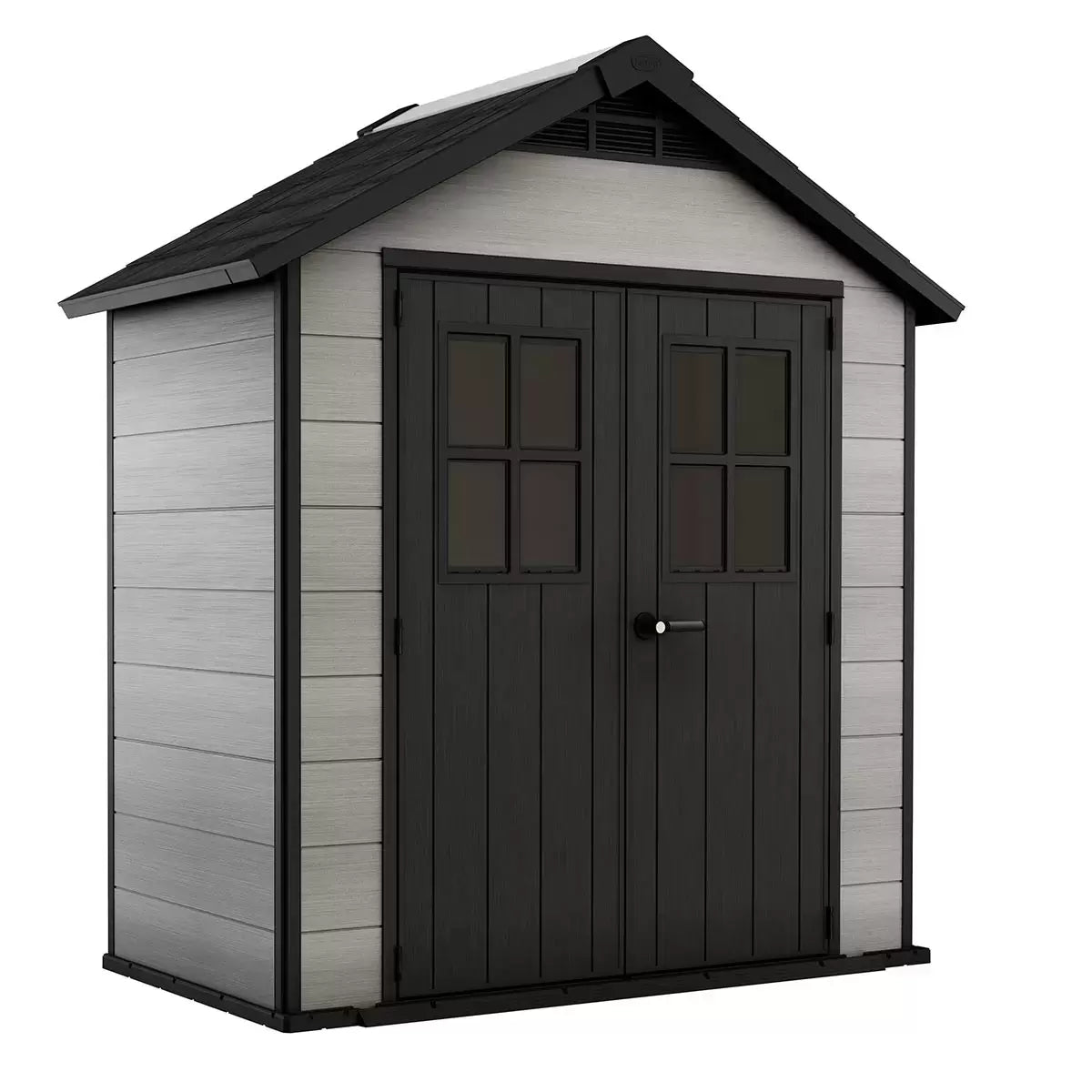Plastic Garden Shed 7.5 x 4ft - Grey Resin, Double Doors