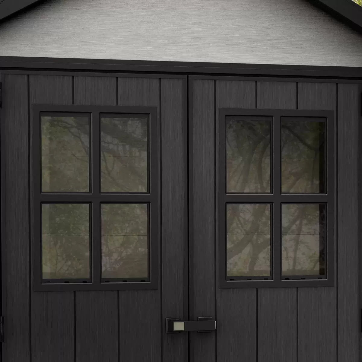 Plastic Garden Shed 7.5 x 4ft - Grey Resin, Double Doors