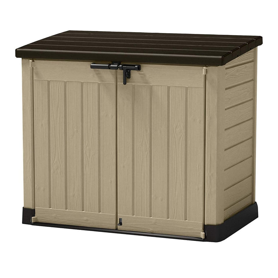 Garden Storage Box 1200L - Beige & Brown, Front & Top Access