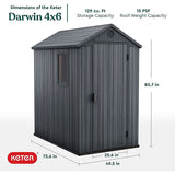Plastic Garden Shed 6 x 4ft - Grey Resin, Single Door