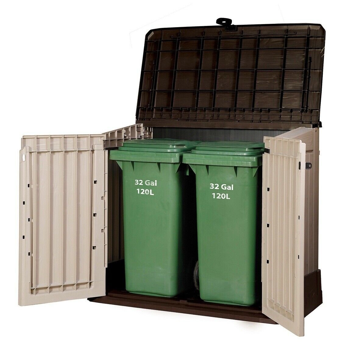Garden Storage Box 880L - Beige & Brown, Lockable Resin