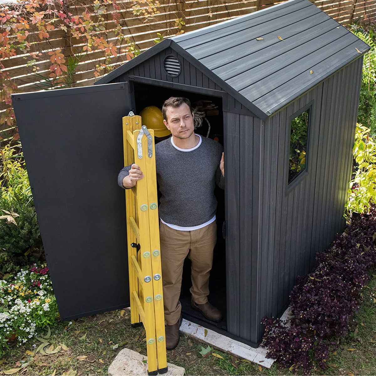 Plastic Garden Shed 6 x 4ft - Grey Resin, Single Door