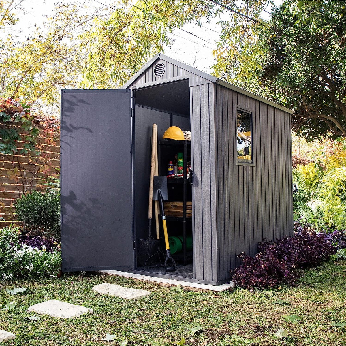 Plastic Garden Shed 6 x 4ft - Grey Resin, Single Door