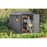 Plastic Garden Shed 6 x 8ft - Grey, Double Doors & Skylight