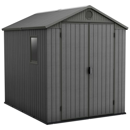 Plastic Garden Shed 6 x 8ft - Grey, Double Doors & Skylight