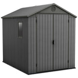 Plastic Garden Shed 6 x 8ft - Grey, Double Doors & Skylight