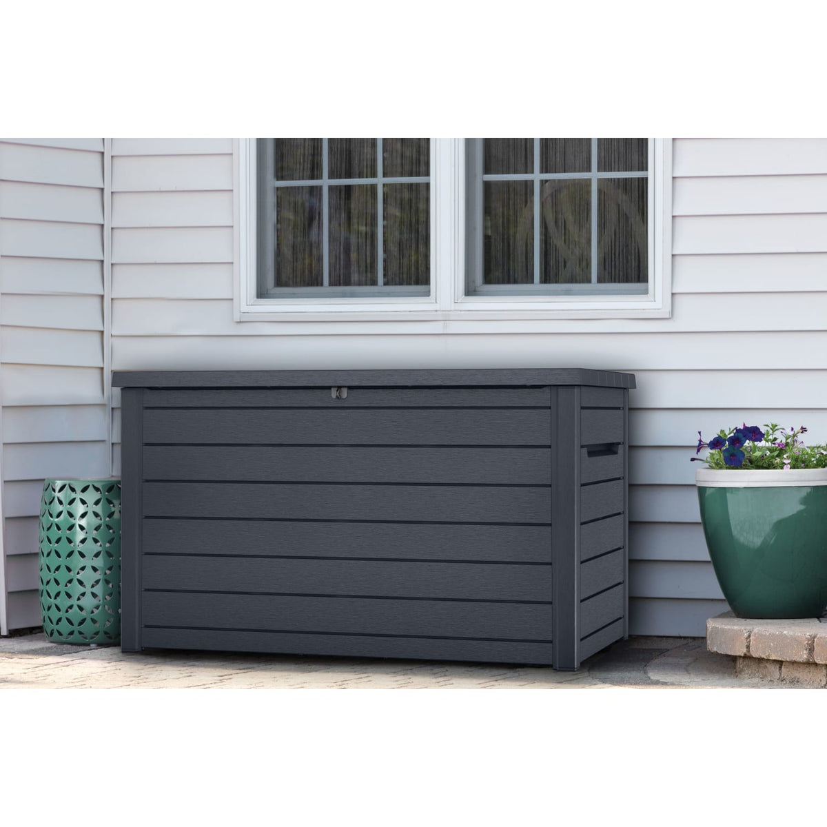 Large Garden Storage Box 870L - Resin, Padlock-Ready Lid
