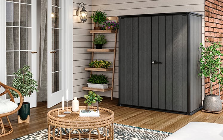 Outdoor Storage Cabinet 1400L - Tall Grey Resin, Lockable