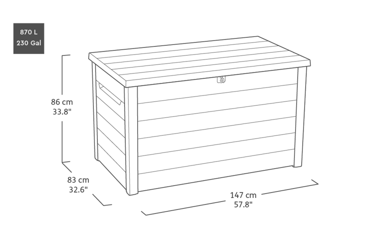 Large Garden Storage Box 870L - Resin, Padlock-Ready Lid