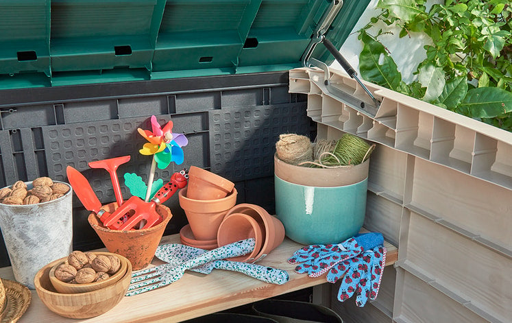 Garden Storage Box 1200L - Dark Green, Front & Top Access
