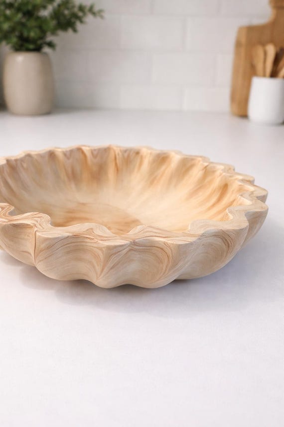 Handmade Jesmonite Wavy Edge Decorative Bowl – Marbled Trinket Dish
