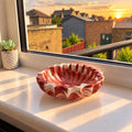 Handmade Jesmonite Wavy Edge Trinket Dish – Burgundy and Cream Marbled Bowl
