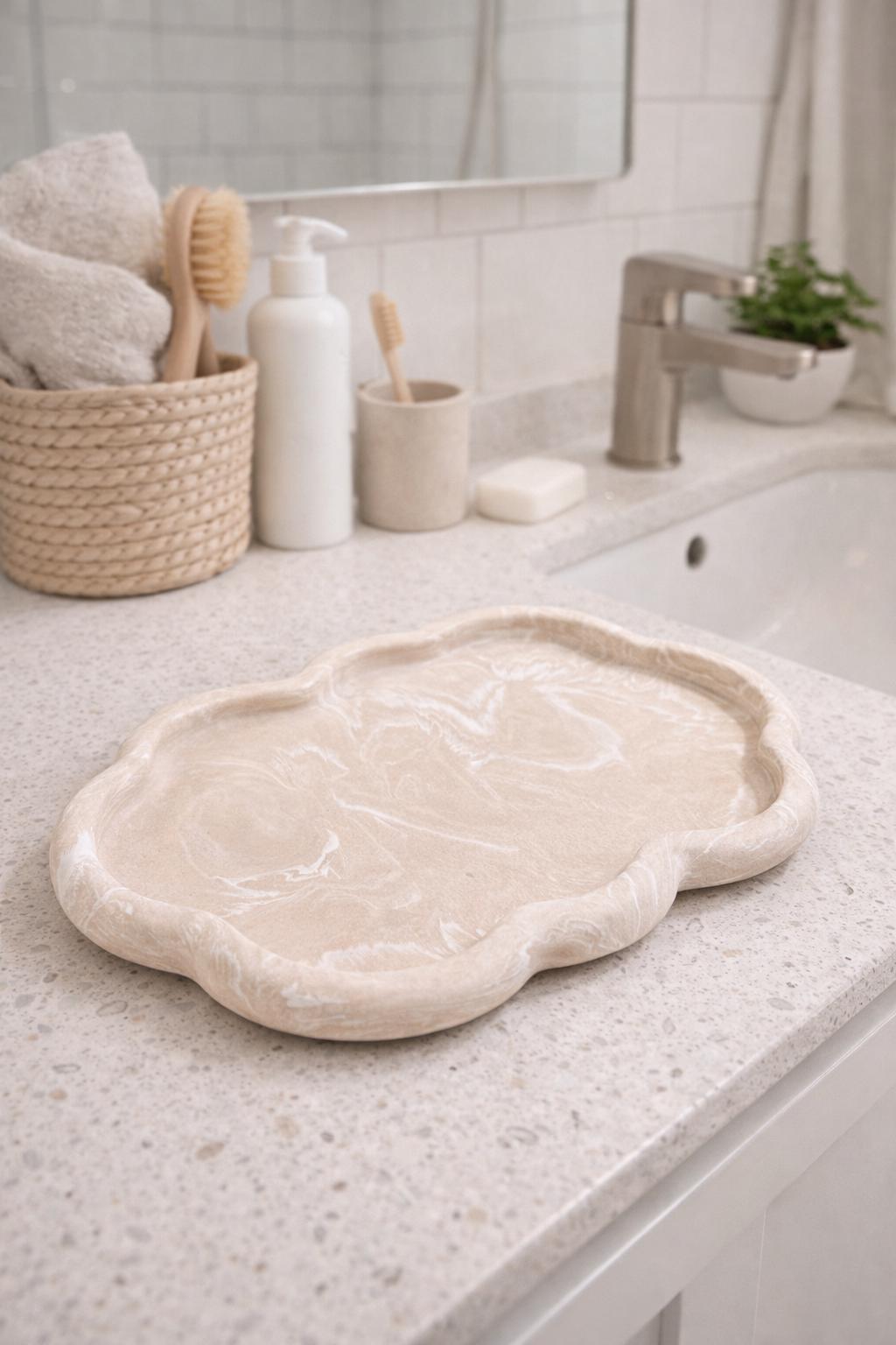 Handmade Cloud Trinket Tray – Beige Marbled Jewellery Dish