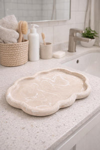 Handmade Cloud Trinket Tray – Beige Marbled Jewellery Dish