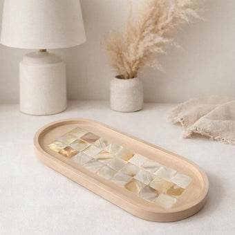 compare product Handmade Mother of Pearl Mosaic Tray – Oval Decorative Trinket Dish Home Decor