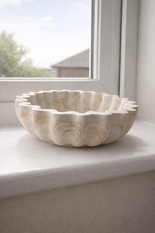 Marbled Handcrafted Jesmonite Bowl – Wavy Edge Trinket Dish - Nordic Home Gifts
