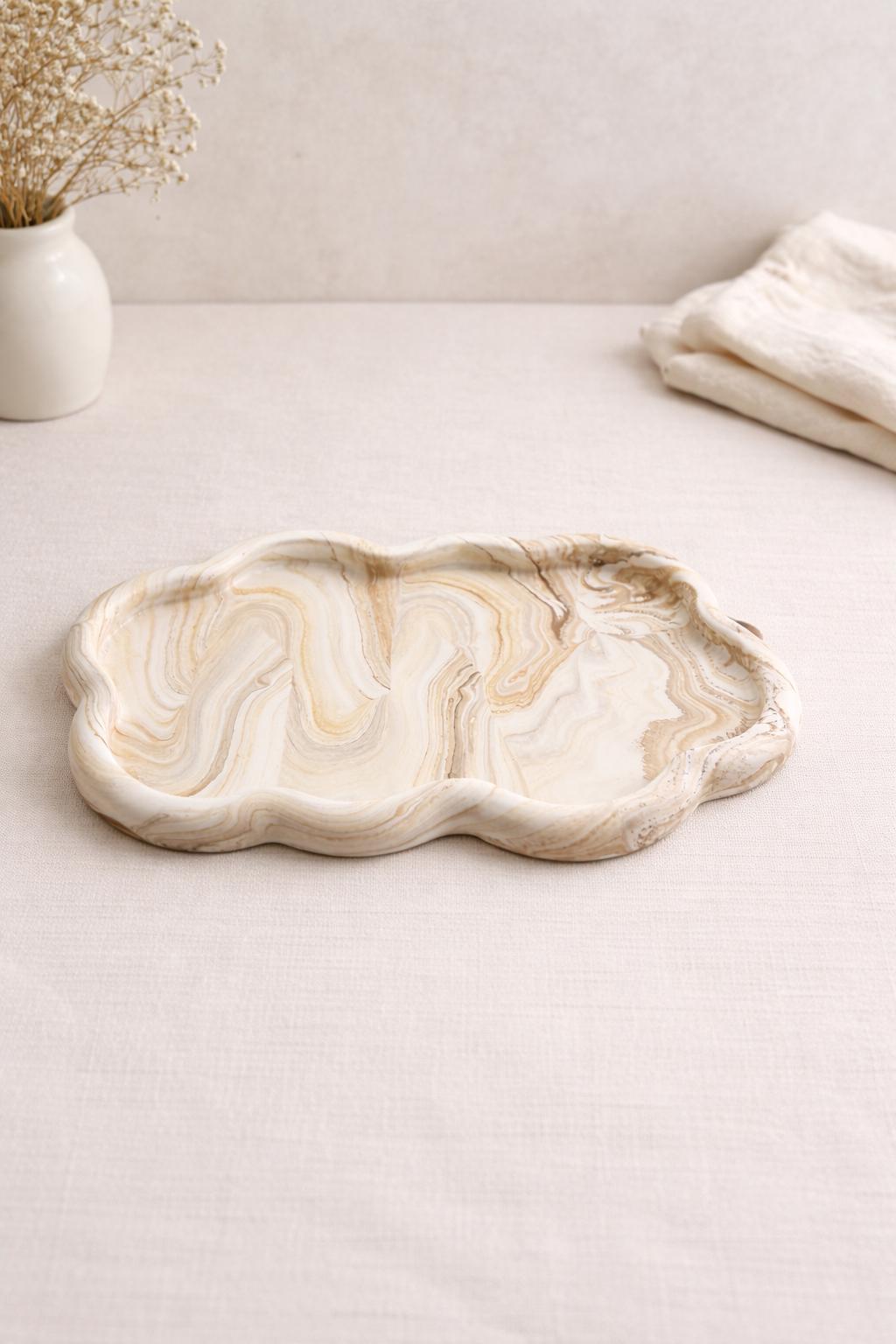 Handmade Cloud Trinket Tray – Coade Marbled Jewellery Coaster Dish - Scandi Home Decor