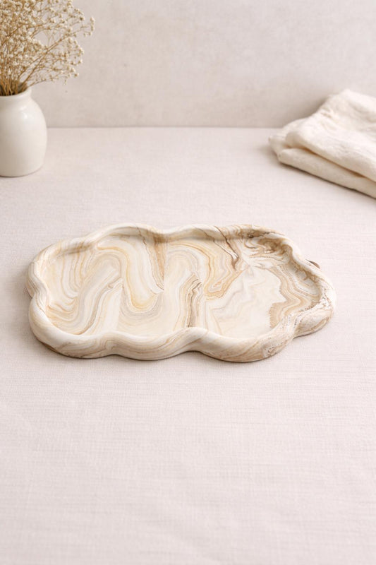 Handmade Cloud Trinket Tray – Coade Marbled Jewellery Coaster Dish - Scandi Home Decor