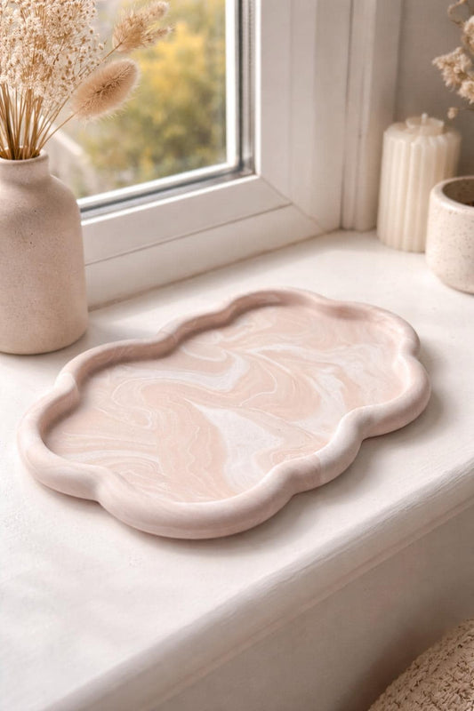 Handmade Cloud Trinket Tray – Beige Marbled Jewellery Dish