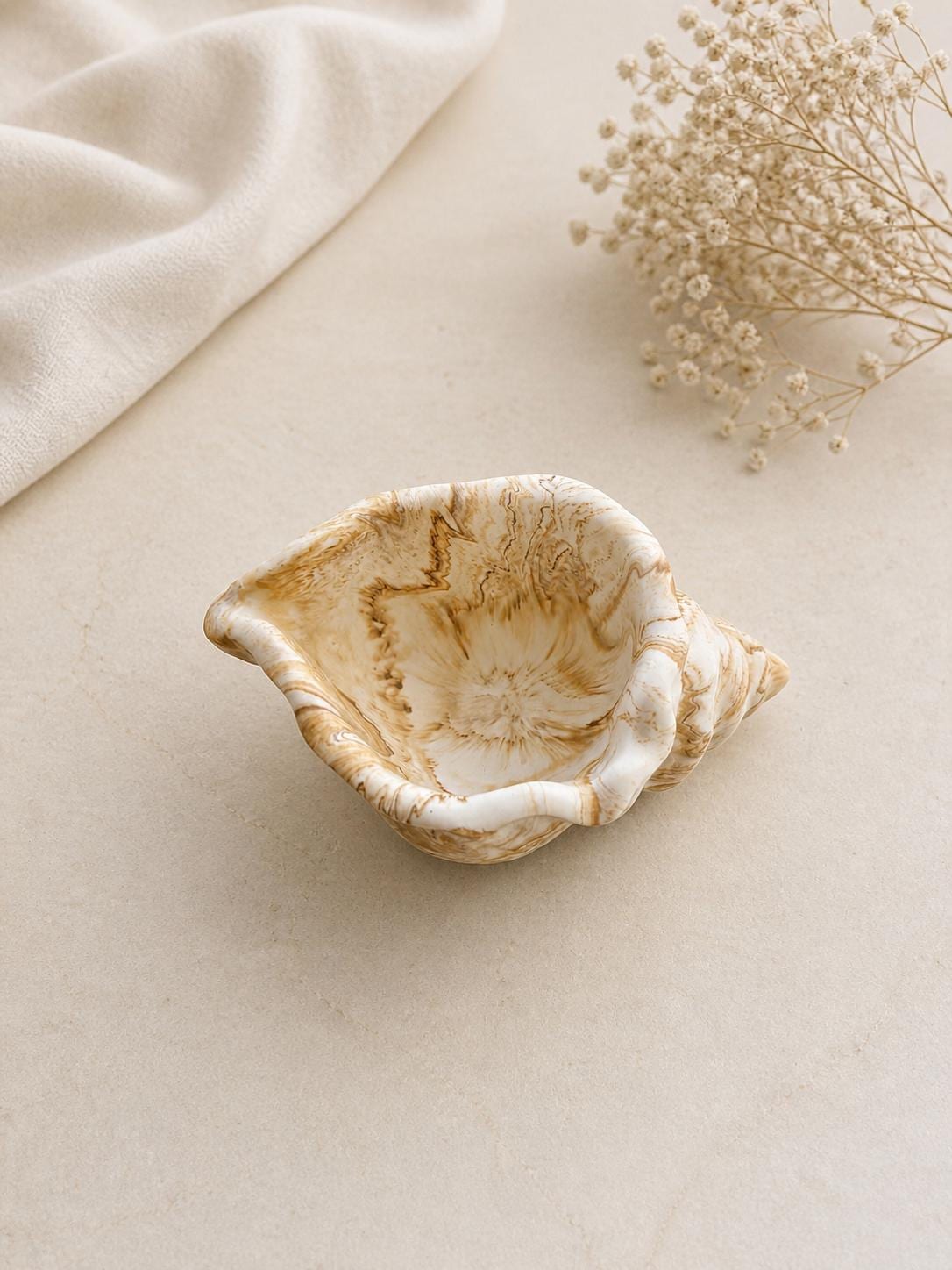 Handmade Jesmonite Shell Trinket Dish | Coastal Ring Holder, Marbled Tray