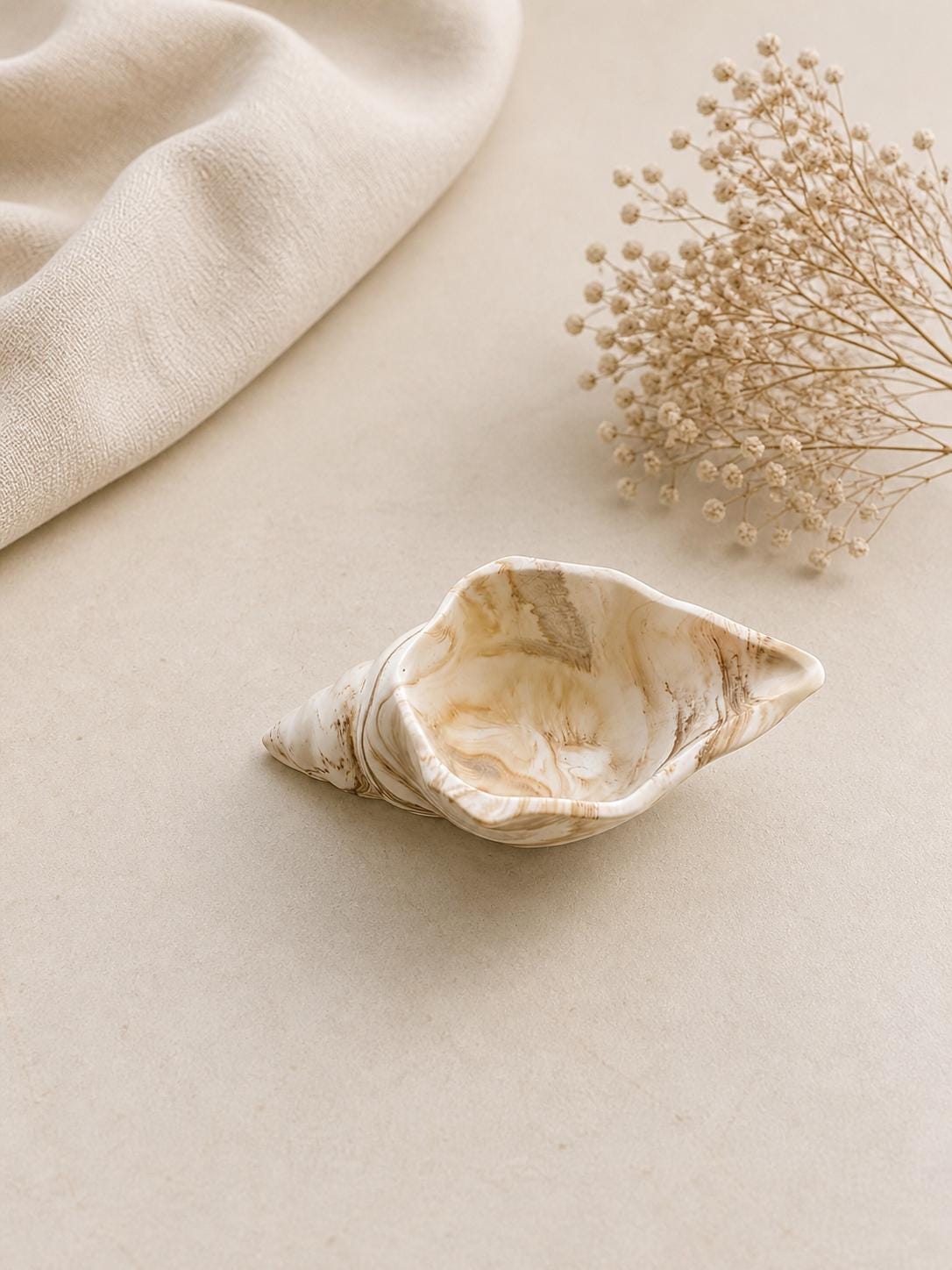 Handmade Jesmonite Shell Trinket Dish | Coastal Ring Holder, Marbled Tray
