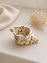 Handmade Jesmonite Shell Trinket Dish | Coastal Ring Holder, Marbled Tray
