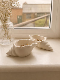 Handmade Jesmonite Shell Trinket Dish | Coastal Ring Holder, Marbled Tray